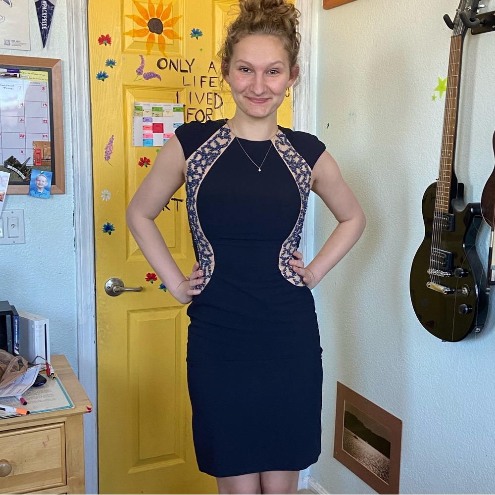 Navy Blue Beaded Interview Dress